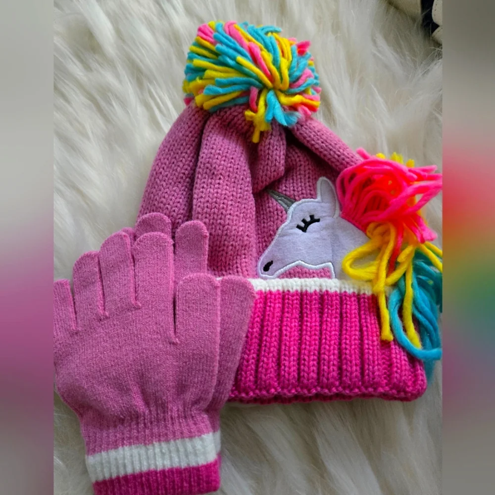 Hat and gloves SET  little girls Unicorns